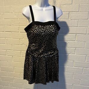 NWOT Swimsuits For All - Black and Gold One Piece Women’s Swimsuit with Skirt 16